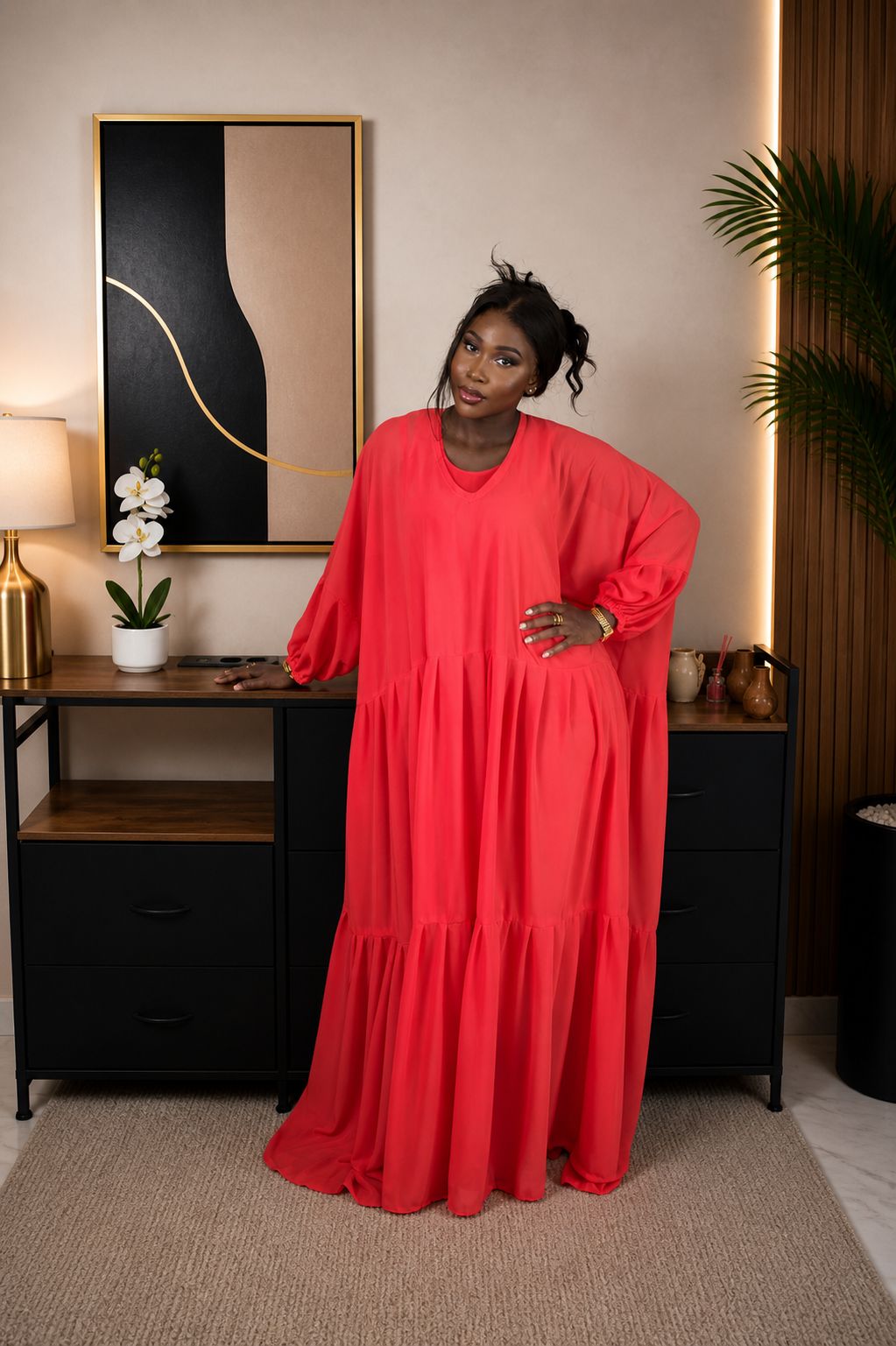 Robe Rouge Corail Ample