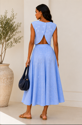 Ensemble Sophie Bleu Royal – Broderie Anglaise